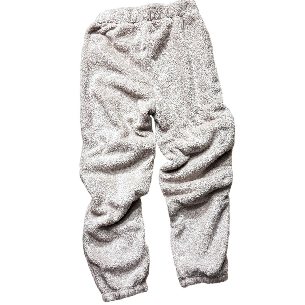 LOVEPOEM Sherpa Fleece Joggers Women L Milk Tea Tan Fuzzy Cozy Lounge Pants